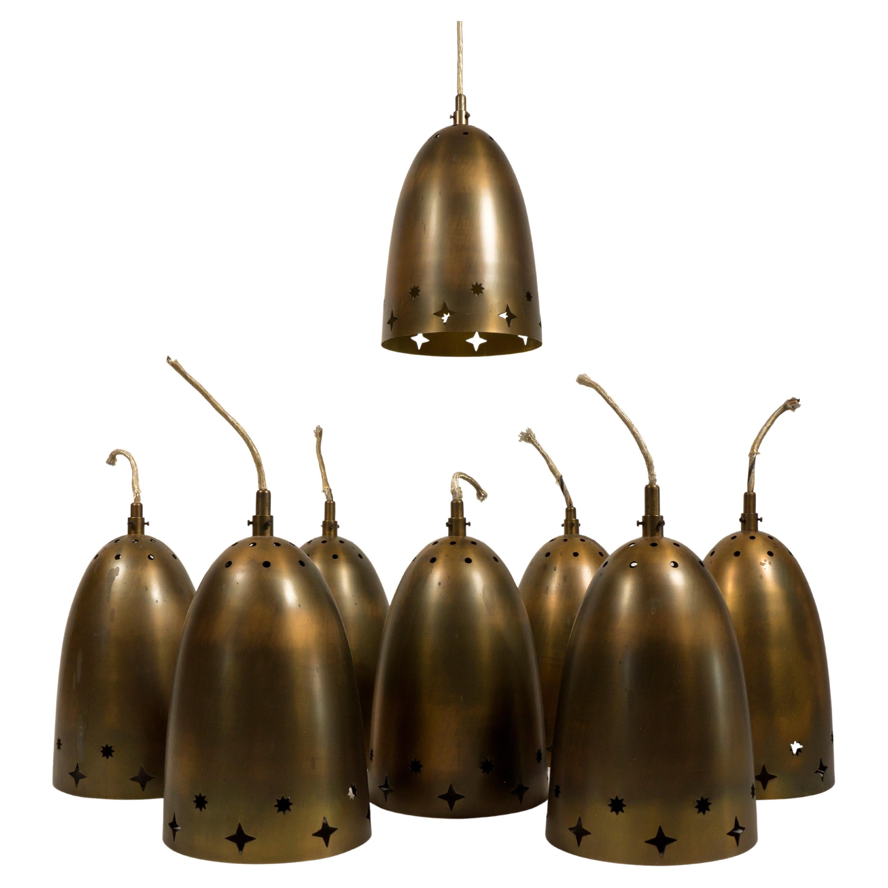Vintage 1950s Mid Century Modern Star Perforated Brass Church Pendant Light