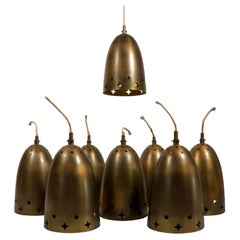 Vintage 1950s Mid Century Modern Star Perforated Brass Church Pendant Light