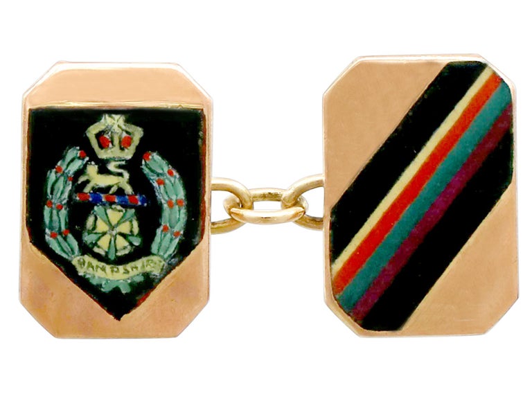 Vintage 1950s Military Interest Cufflinks in Rose Gold and Enamel at ...