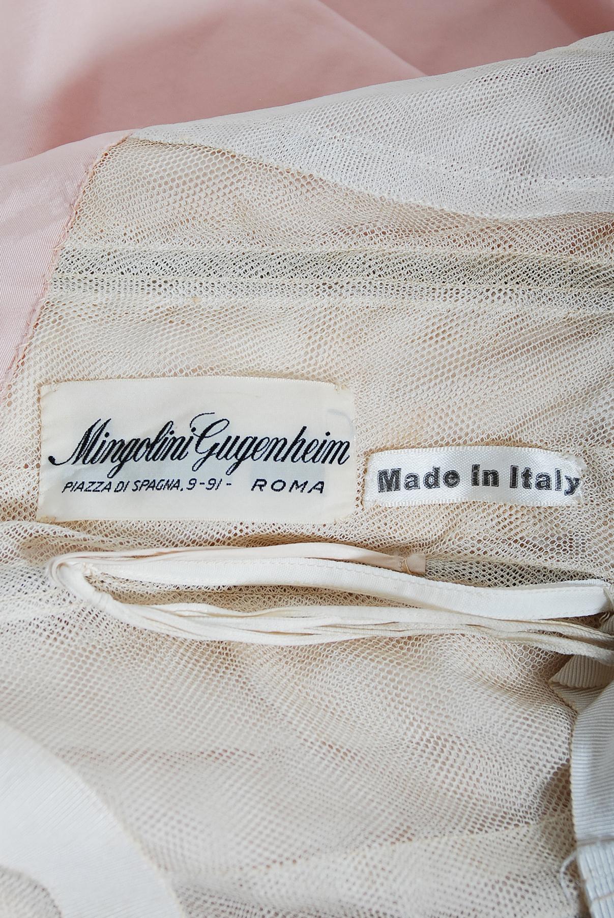 Vintage 1950's Mingolini Guggenheim Couture Rosa plissiert Seide trägerlos Kleid 4
