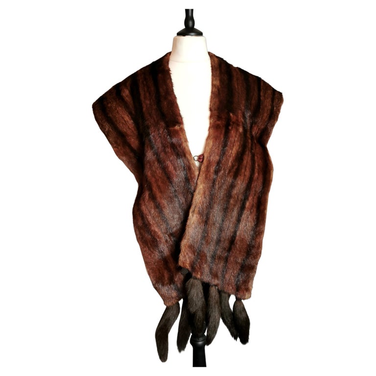 LOUIS VUITTON 100% Vison Mink fur brown monogram print shawl scarf