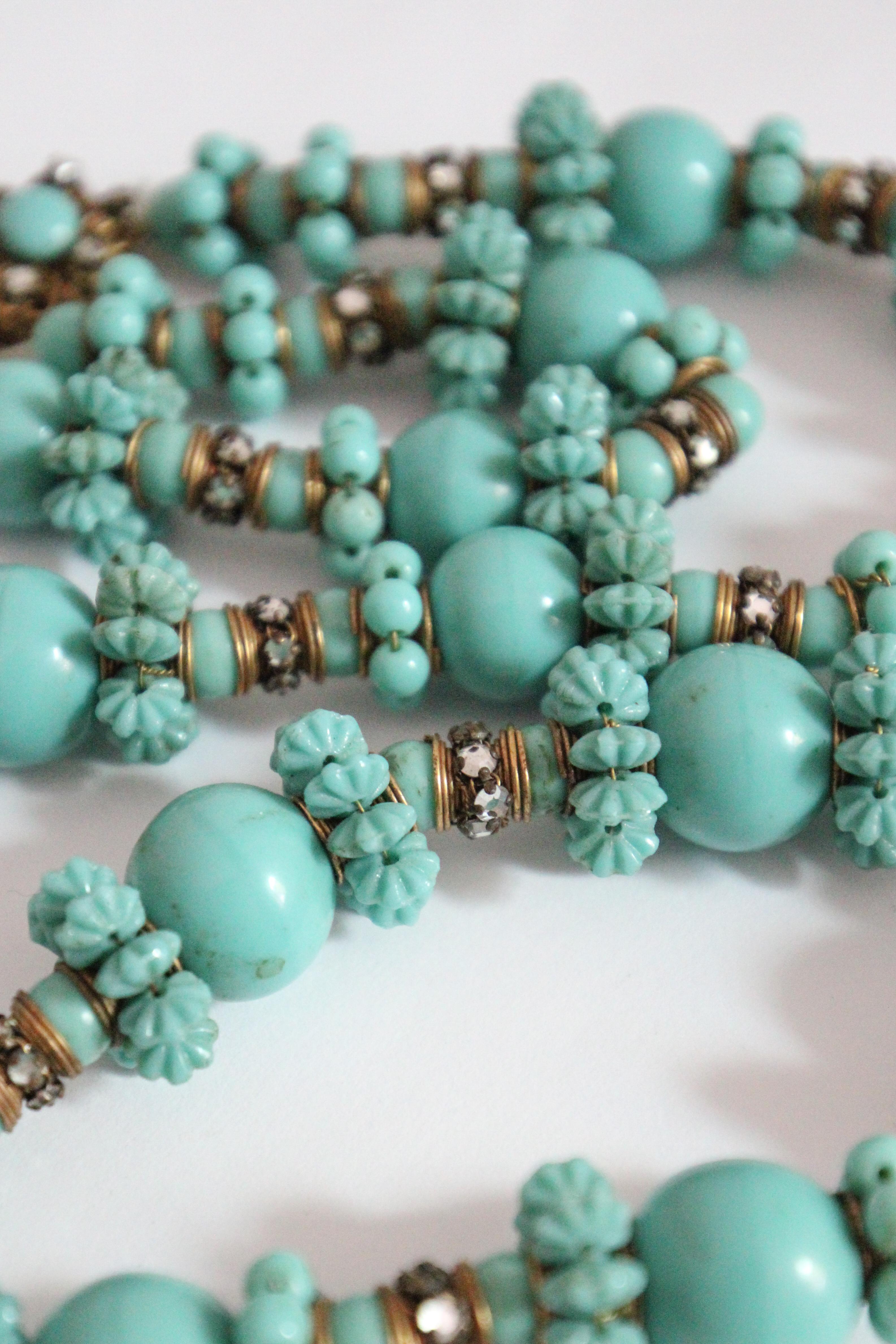 Vintage 1950's Miriam Haskell Türkis Halskette Miriam Haskell Schmuck im Angebot 4