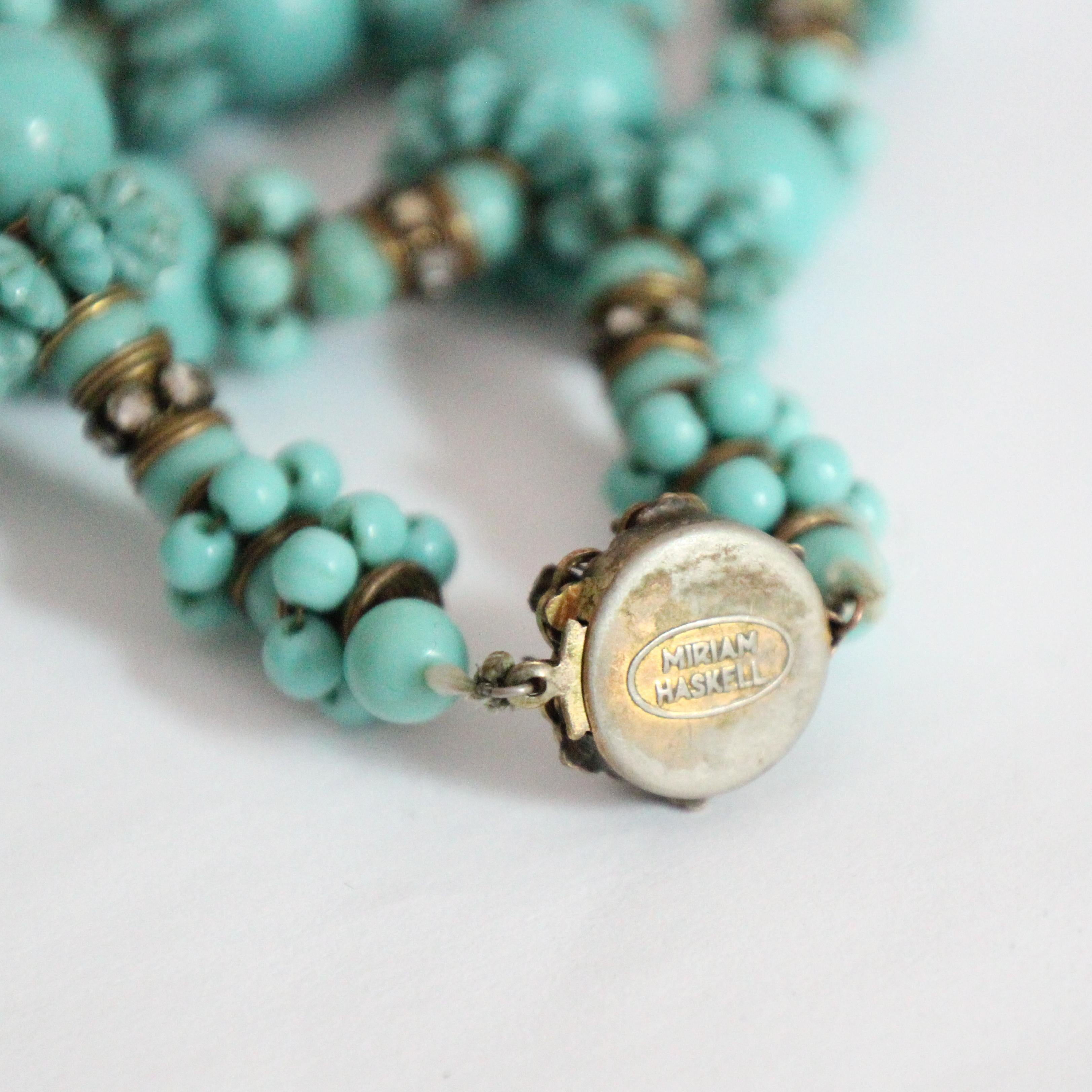 Vintage 1950's Miriam Haskell Türkis Halskette Miriam Haskell Schmuck im Angebot 5