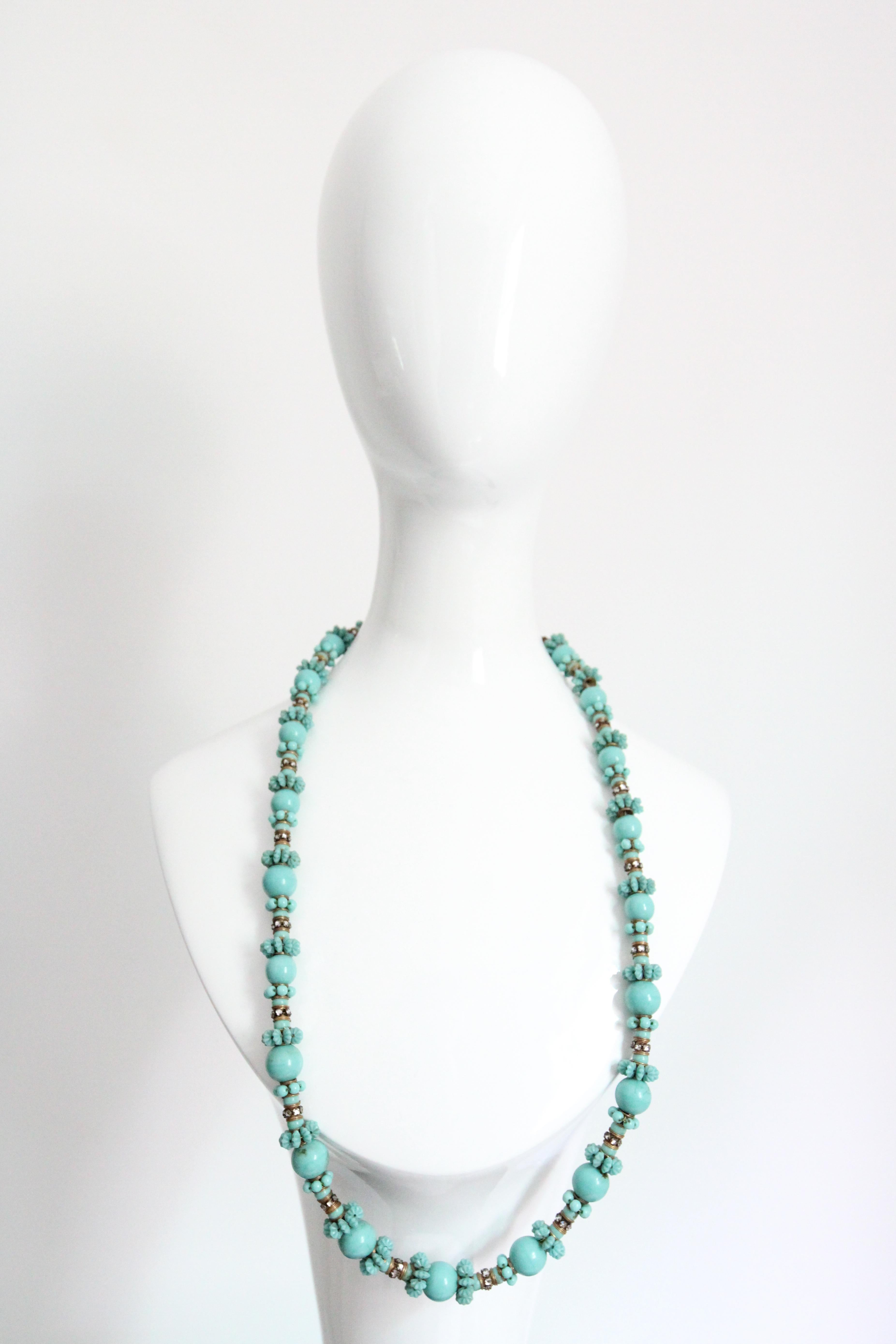Vintage 1950's Miriam Haskell Türkis Halskette Miriam Haskell Schmuck (Art déco) im Angebot