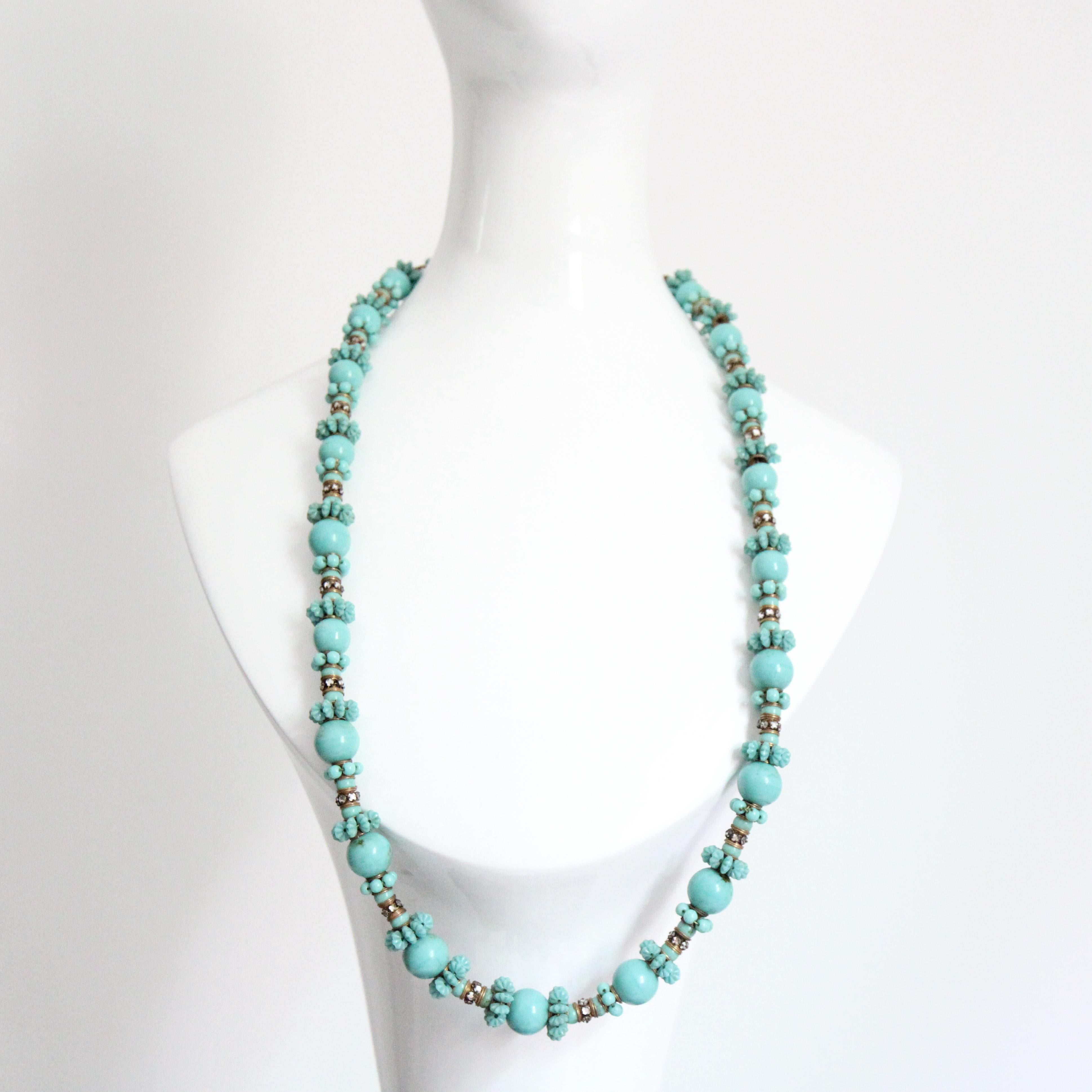 Vintage 1950's Miriam Haskell Türkis Halskette Miriam Haskell Schmuck (Rundschliff) im Angebot