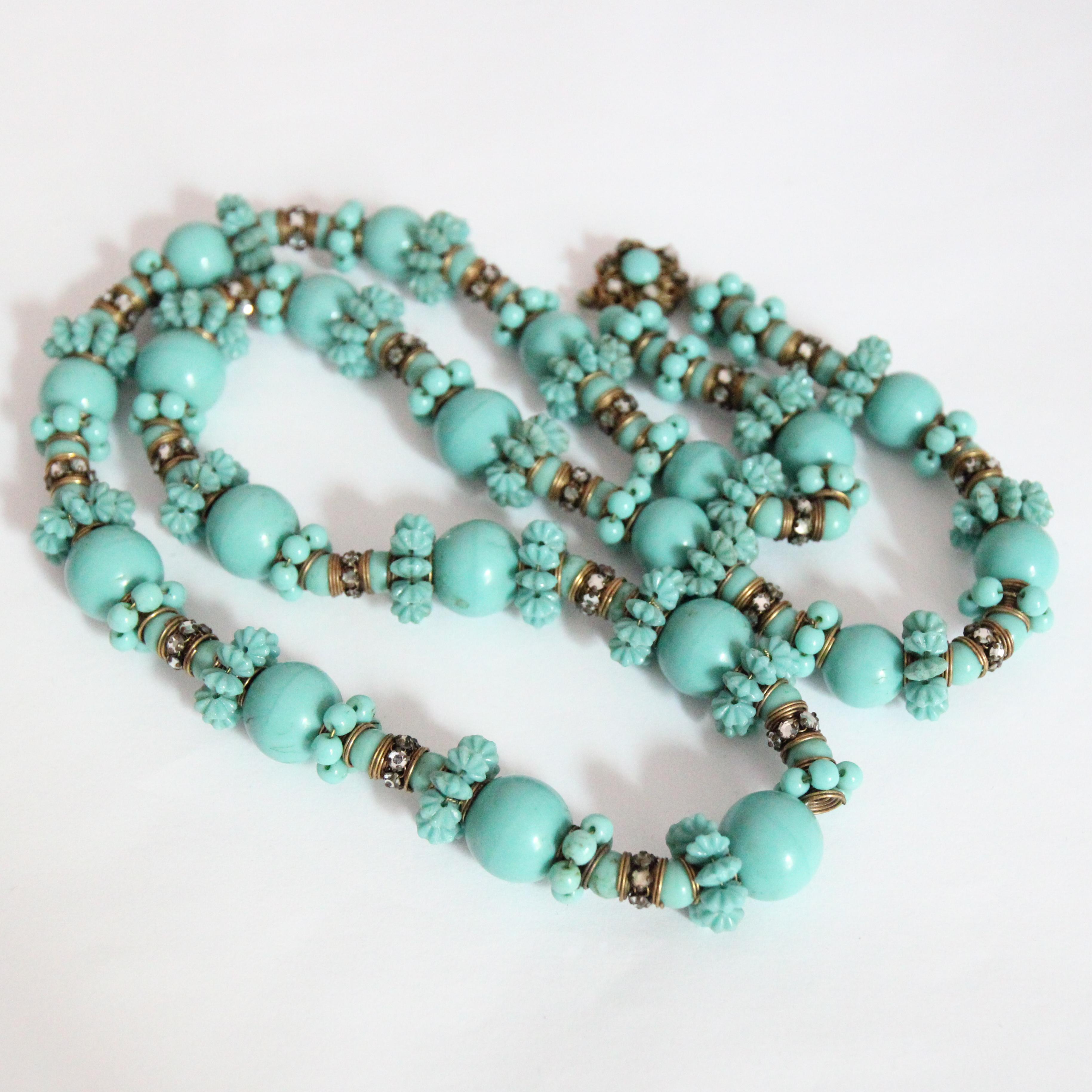 Vintage 1950's Miriam Haskell Türkis Halskette Miriam Haskell Schmuck im Angebot 3
