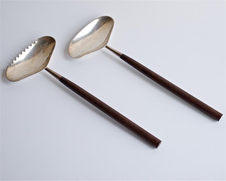 Vintage 1950s Moderna Sterling Silver Ebony Salad Servers Spoon Fork ...