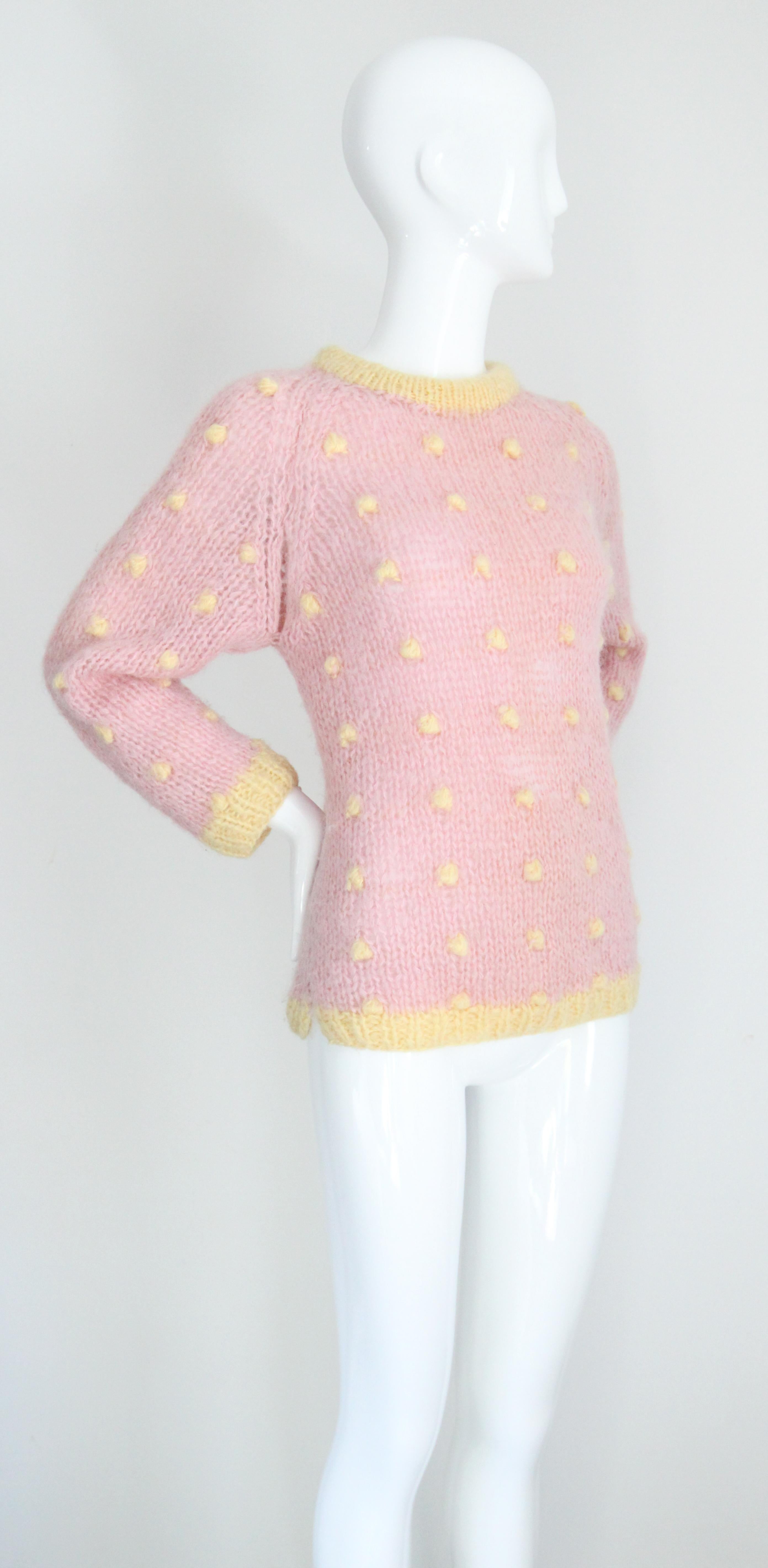 Beige Pull mohair vintage des années 1950 rose et jaune Pull mohair des années 1950 UK 12 US 8 en vente