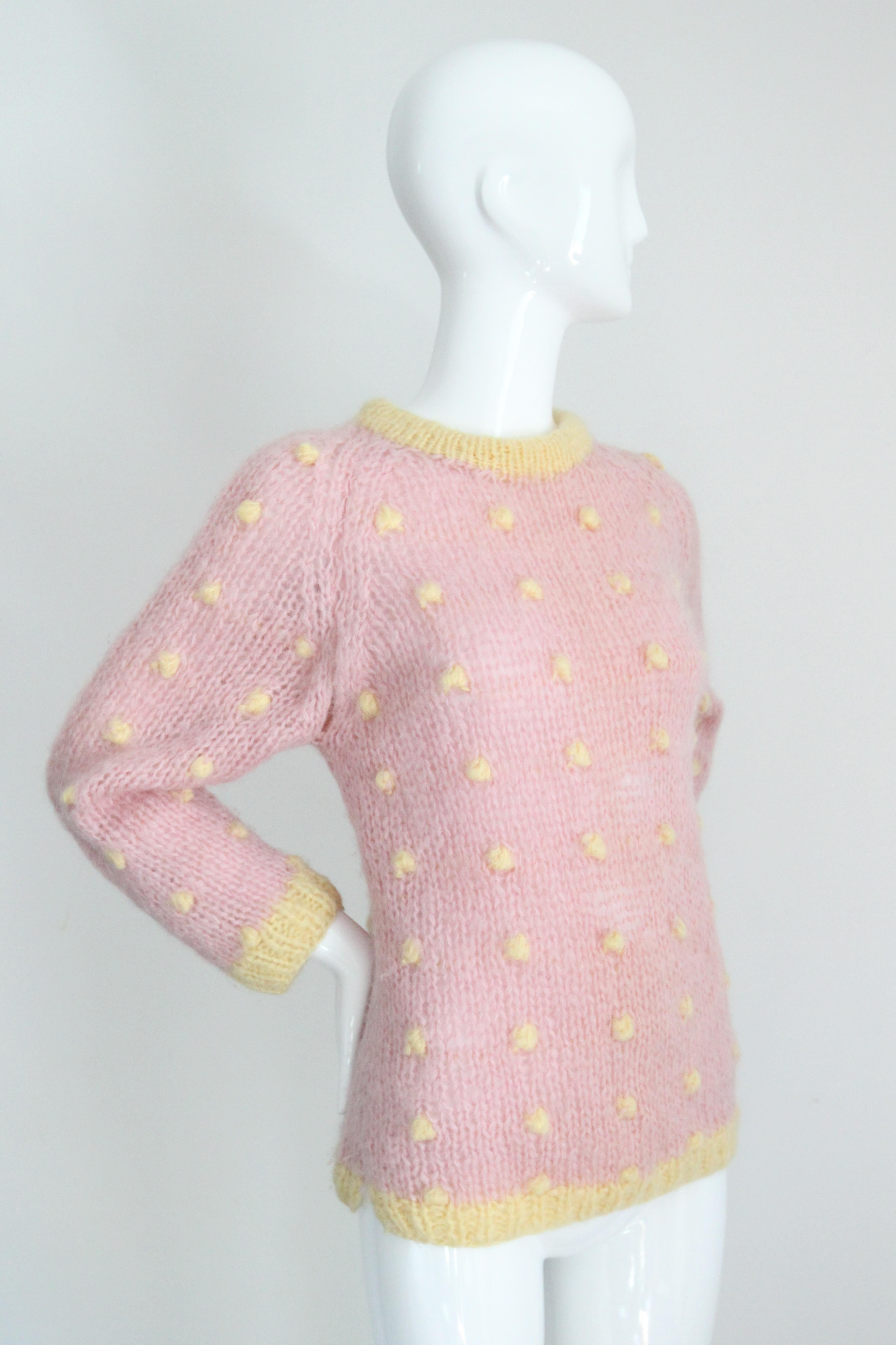 Pull mohair vintage des années 1950 rose et jaune Pull mohair des années 1950 UK 12 US 8 Bon état - En vente à Cheltenham, GB