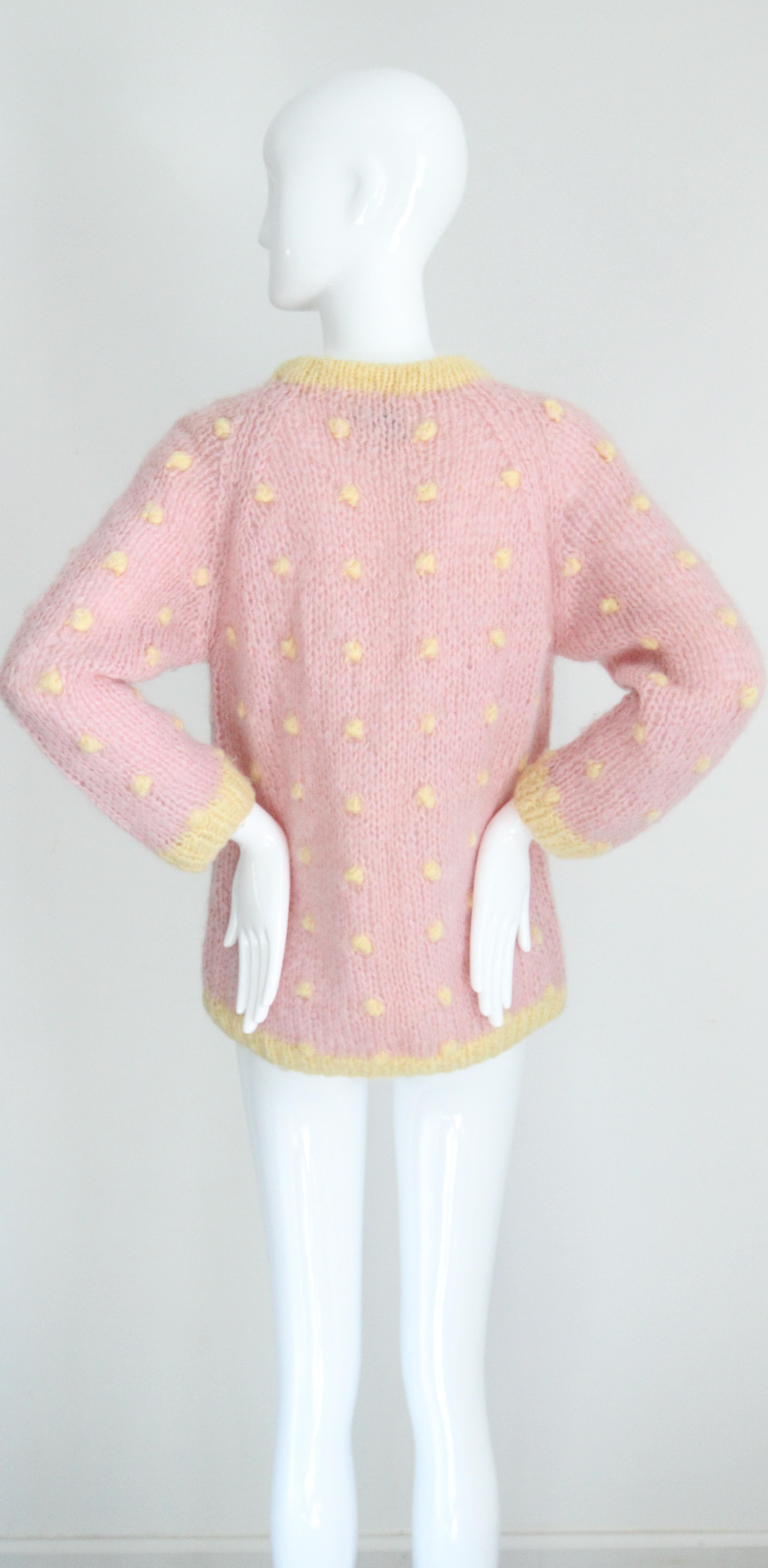 Pull mohair vintage des années 1950 rose et jaune Pull mohair des années 1950 UK 12 US 8 en vente 2