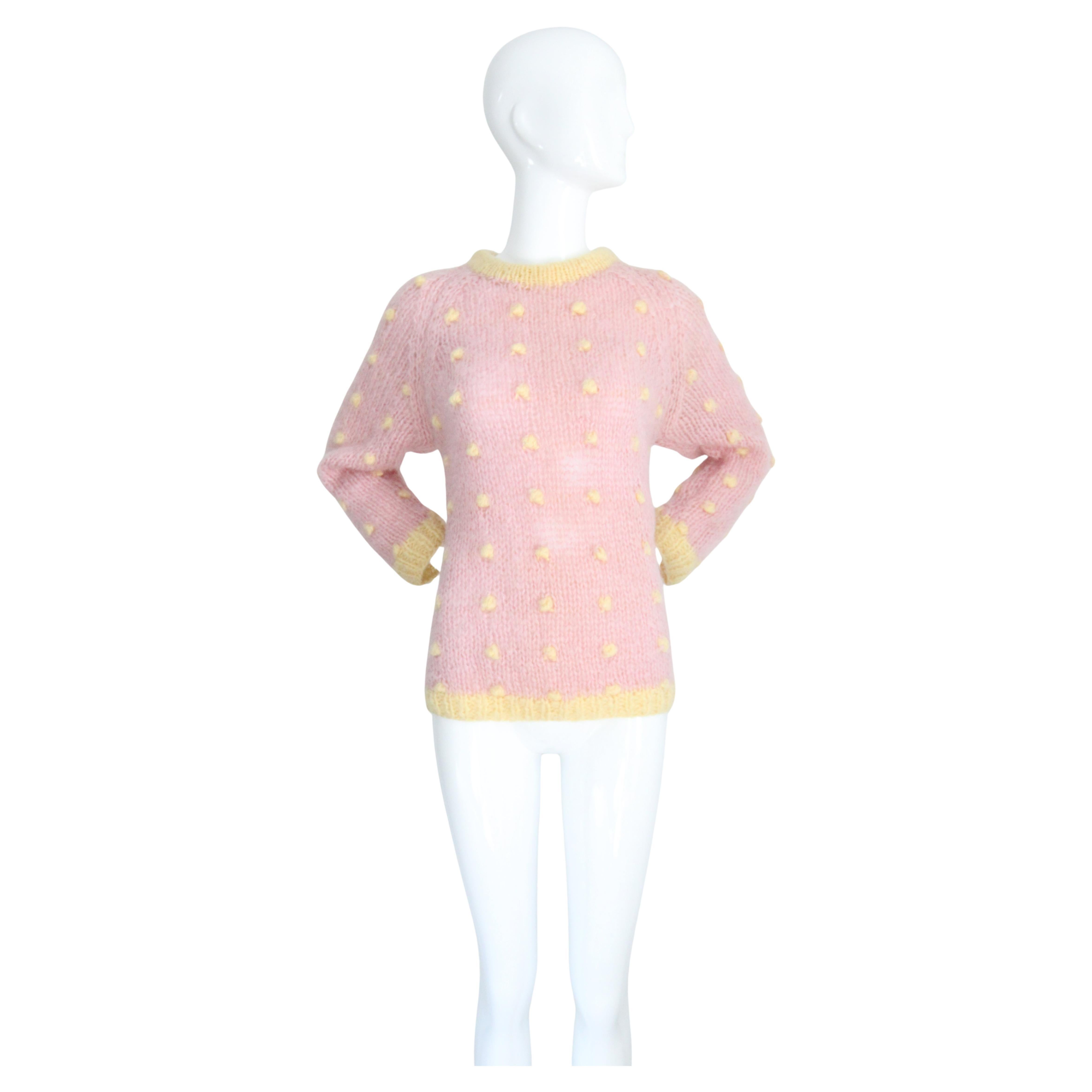 Pull mohair vintage des années 1950 rose et jaune Pull mohair des années 1950 UK 12 US 8