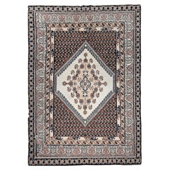 Vintage 1950s Moroccan Area Rug, Hand-Woven Wool Pile, Geometric Design, 6' x 9'