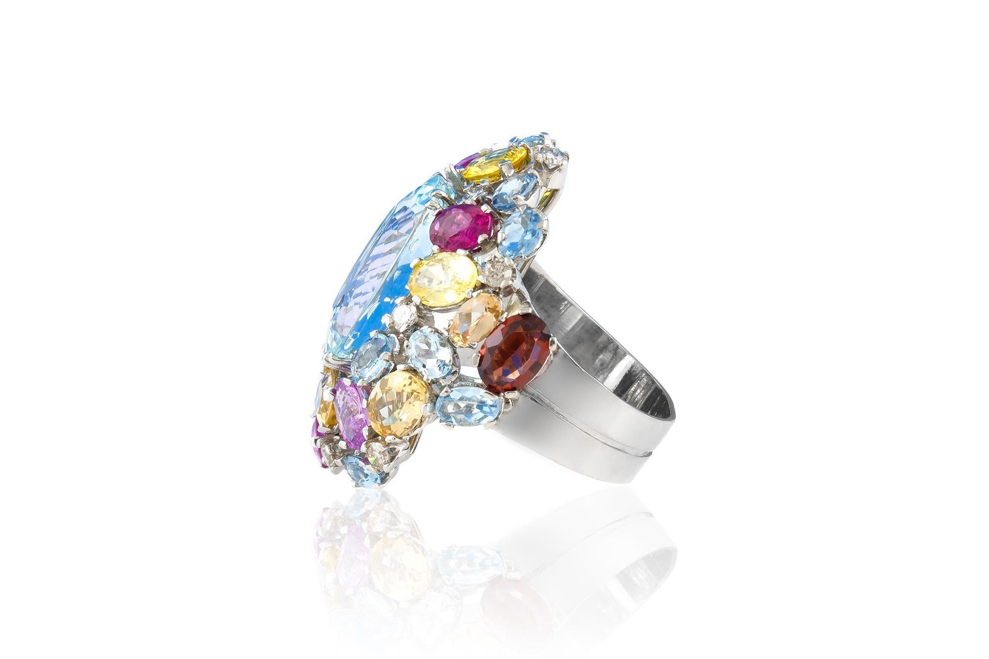 Taille ovale Bague multi-gemmes Vintage 1950s en vente