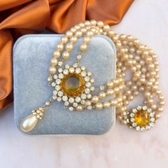 Vintage 1950s Multi-Strand Faux Pearl, Glass and Rhinestone Statement Necklace