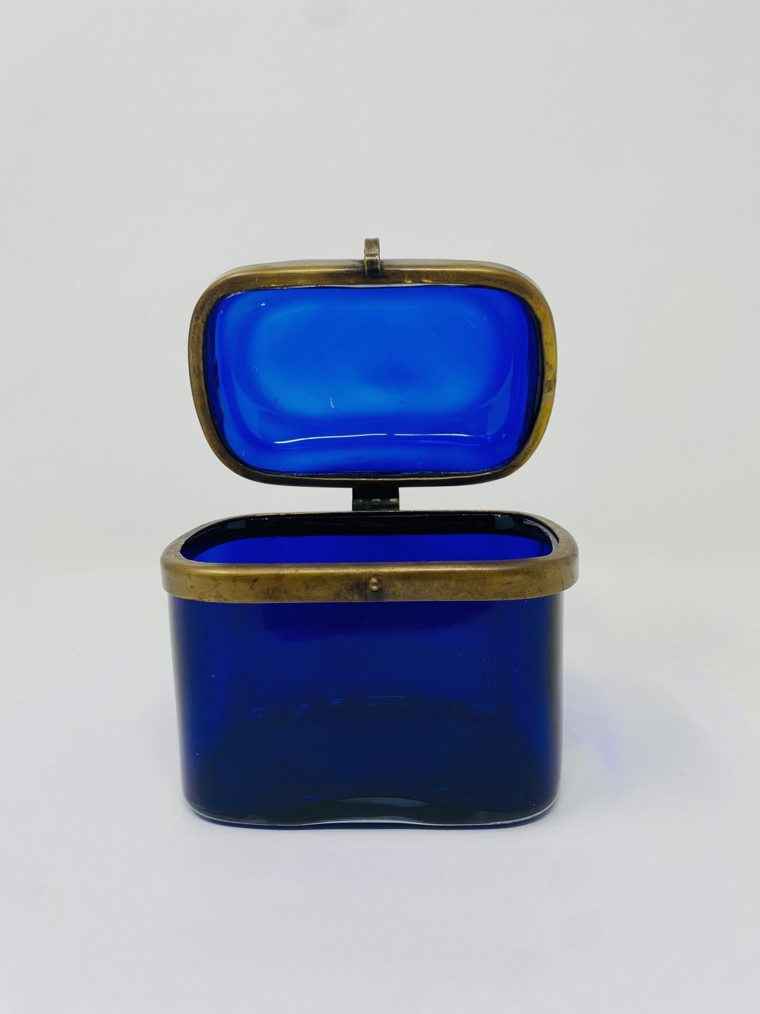 Vintage 1950s Murano Glass Glass Box with Brass Detail Made in Italy For Sale 3