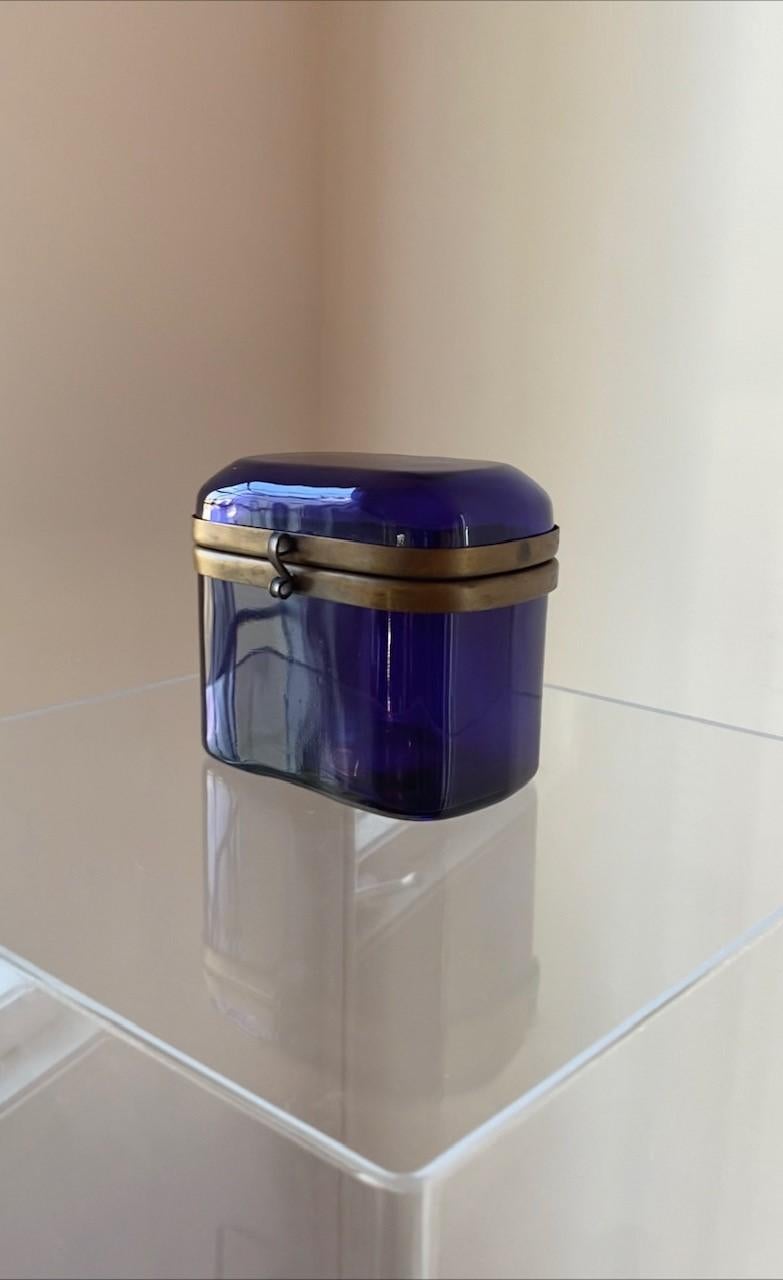 Italian Vintage 1950s Murano Glass Glass Box with Brass Detail Made in Italy For Sale