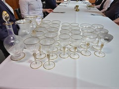 vintage 1950s Murano Hand-Blown Italian Art Glass Stemware Service, Set of 27