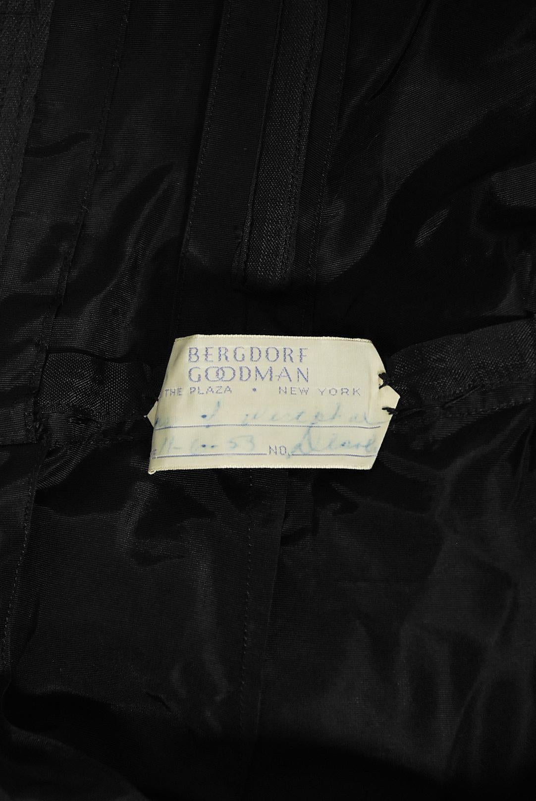 Vintage 1950s Nanty Couture Black Pleated Silk Taffeta Strapless Voluminous Gown 12