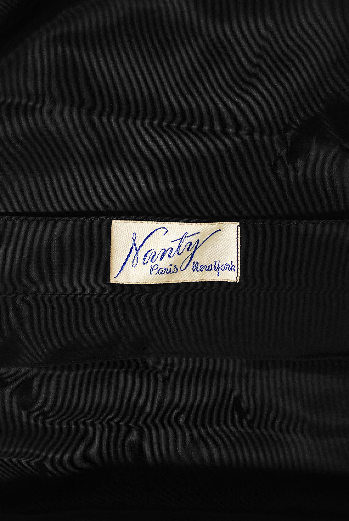 Vintage 1950s Nanty Couture Black Pleated Silk Taffeta Strapless Voluminous Gown 13