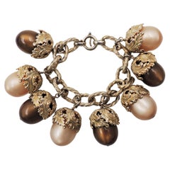 Vintage 1950er Napier Brown & Tan Moonglow Acorns Charm Armband