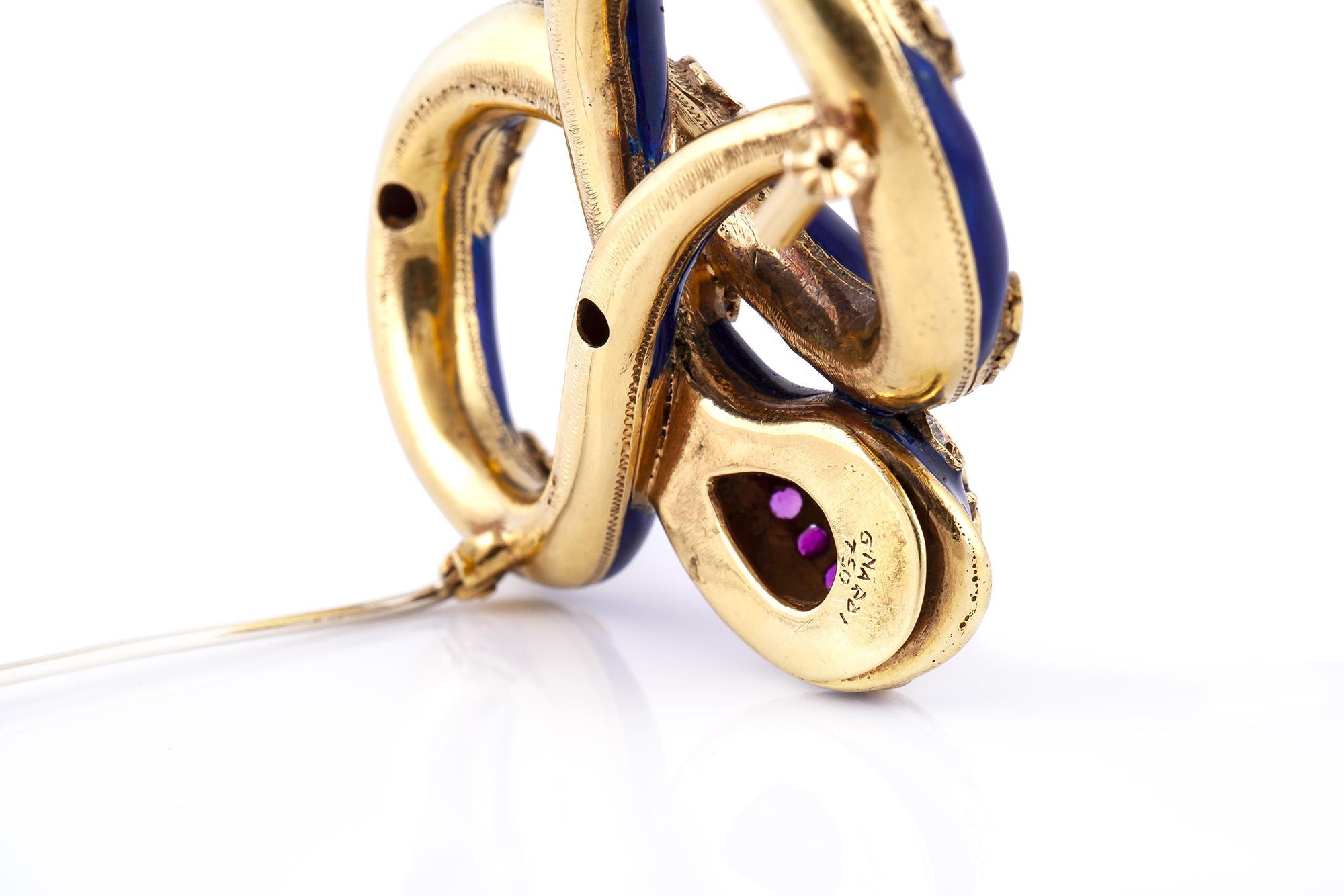 Vintage 1950s Nardi Blue Enamel Snake Brooch In Good Condition For Sale In New York, NY