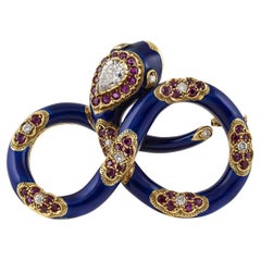 Vintage 1950s Nardi Blue Enamel Snake Brooch