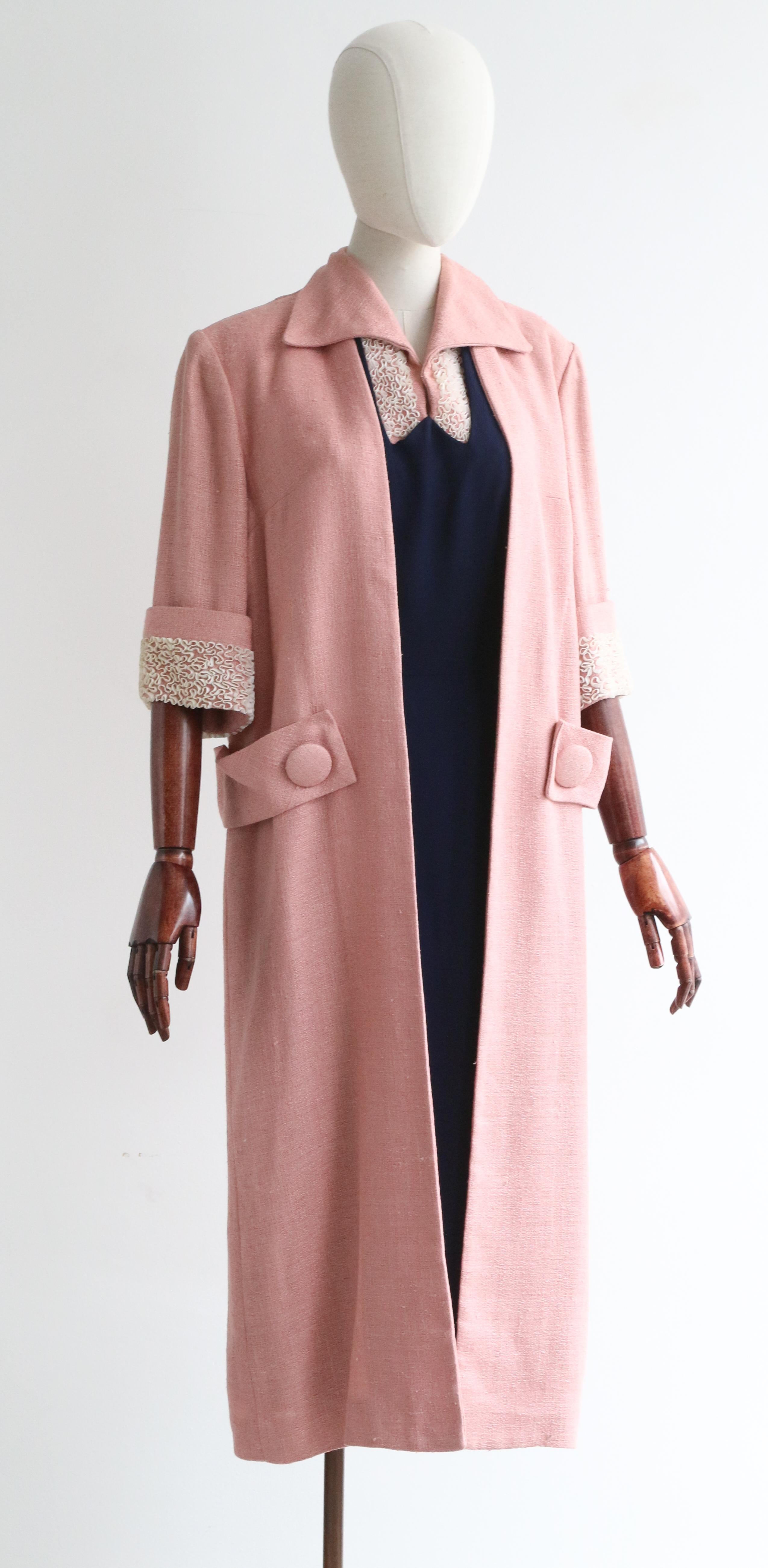 Vintage 1950's Navy and Pink Dress and Coat Set UK 10 US 6 For Sale at