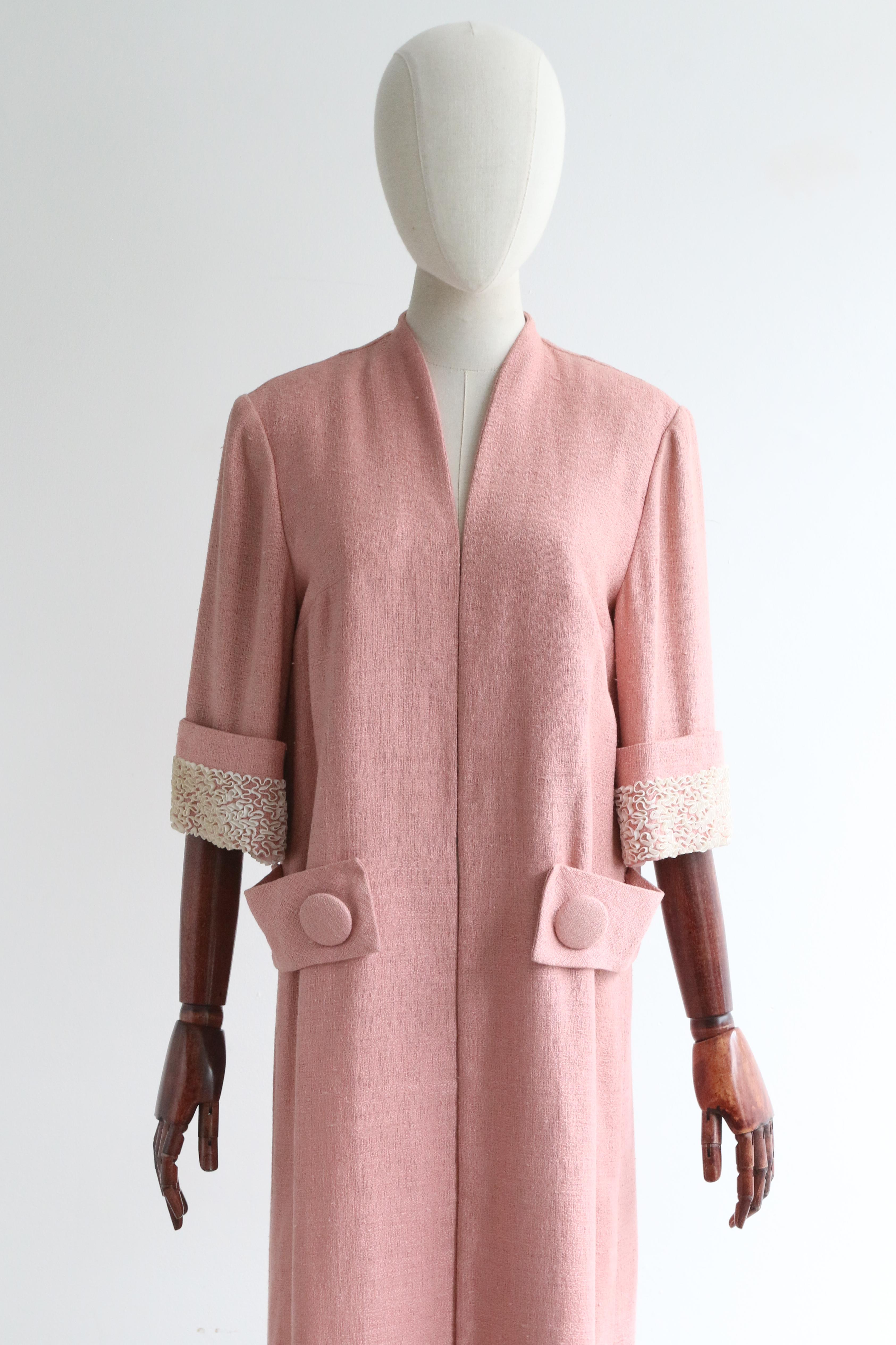 Vintage 1950's Navy and Pink Dress and Coat Set UK 10 US 6 For Sale at