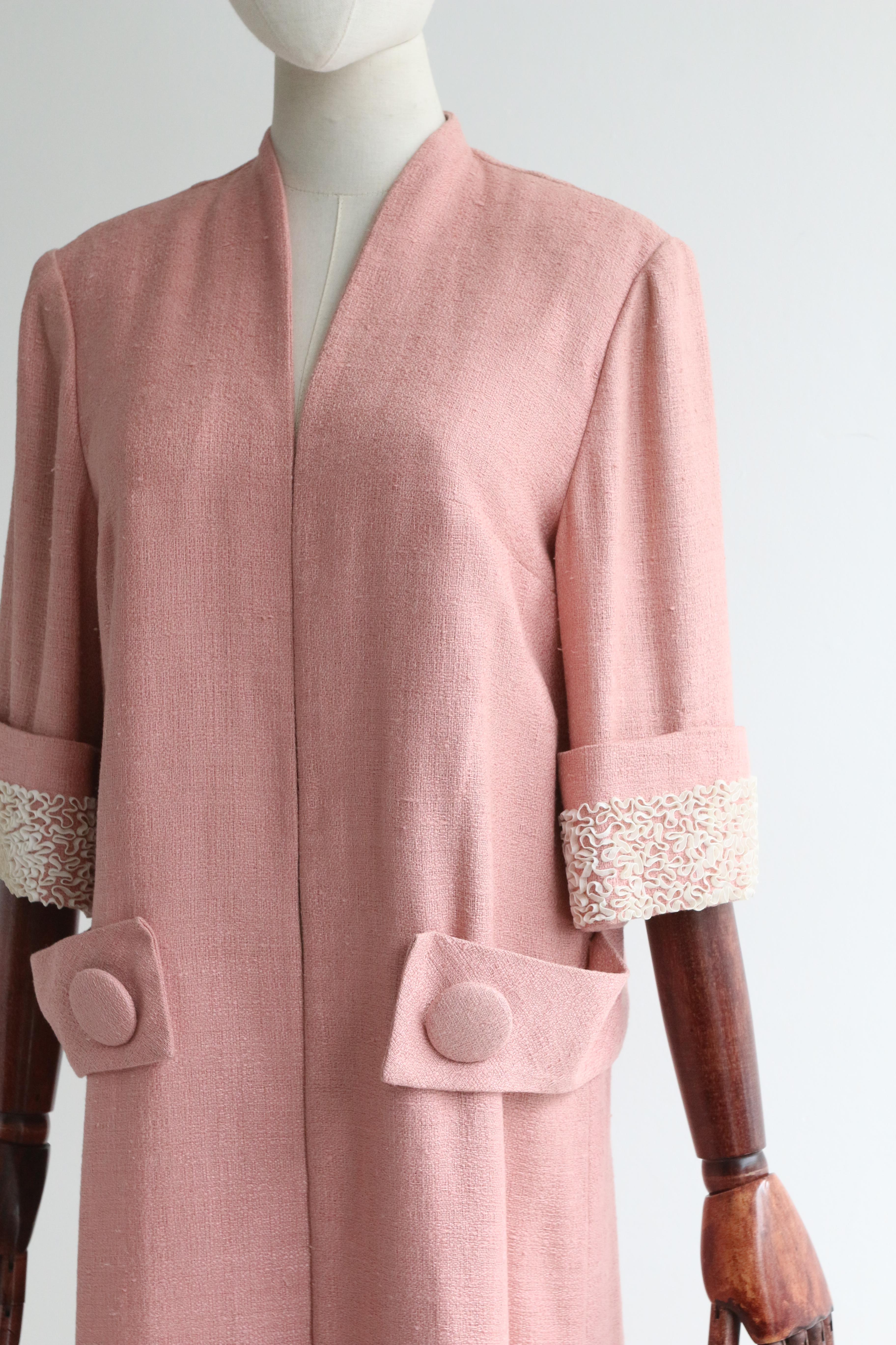 Vintage 1950's Navy and Pink Dress and Coat Set UK 10 US 6 For Sale at