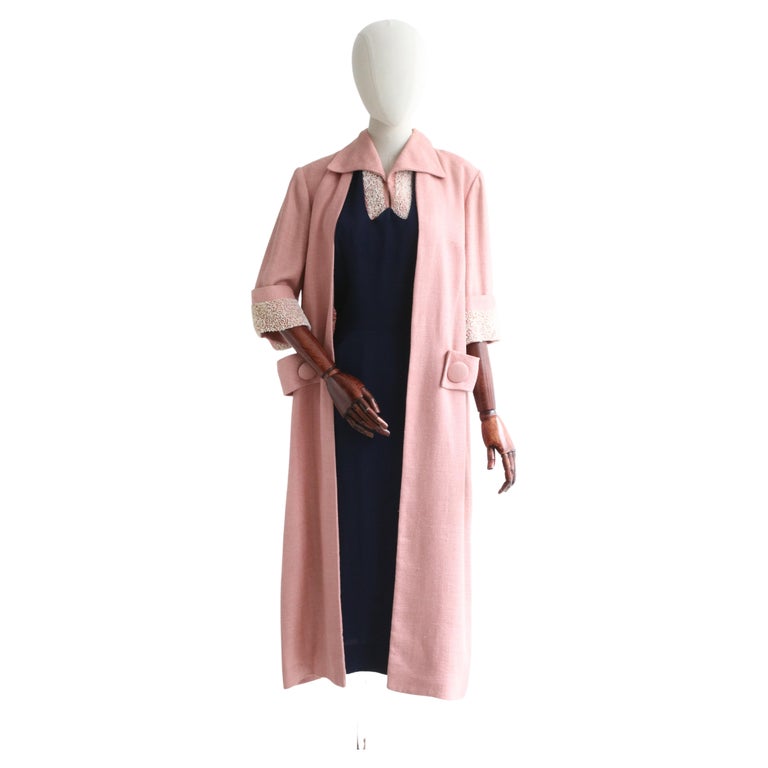 Vintage 1950's Navy and Pink Dress and Coat Set UK 10 US 6 For Sale at
