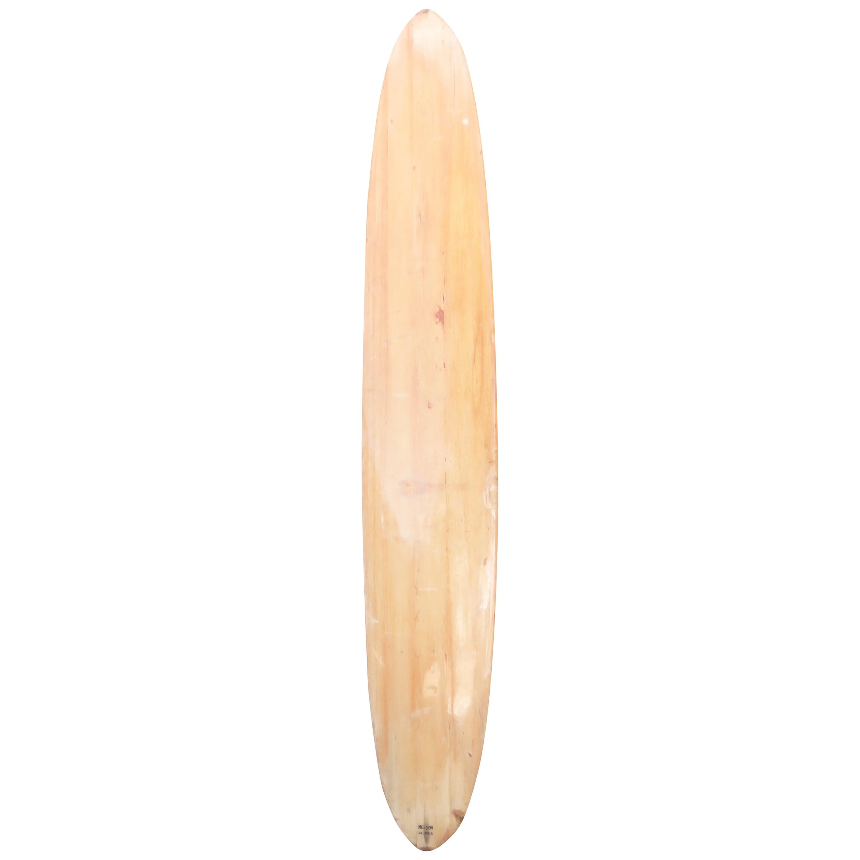 Vintage 1950s Nelson La Jolla Wooden Longboard Surfboard