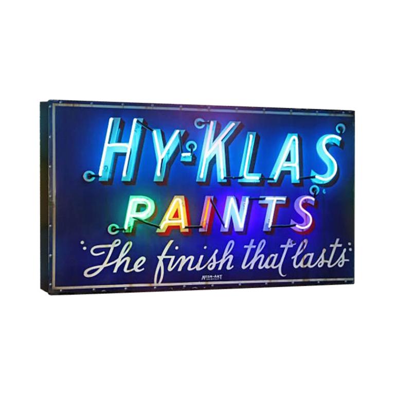 Vintage 1950s Neon 'Hy-Klas Paints' Sign For Sale