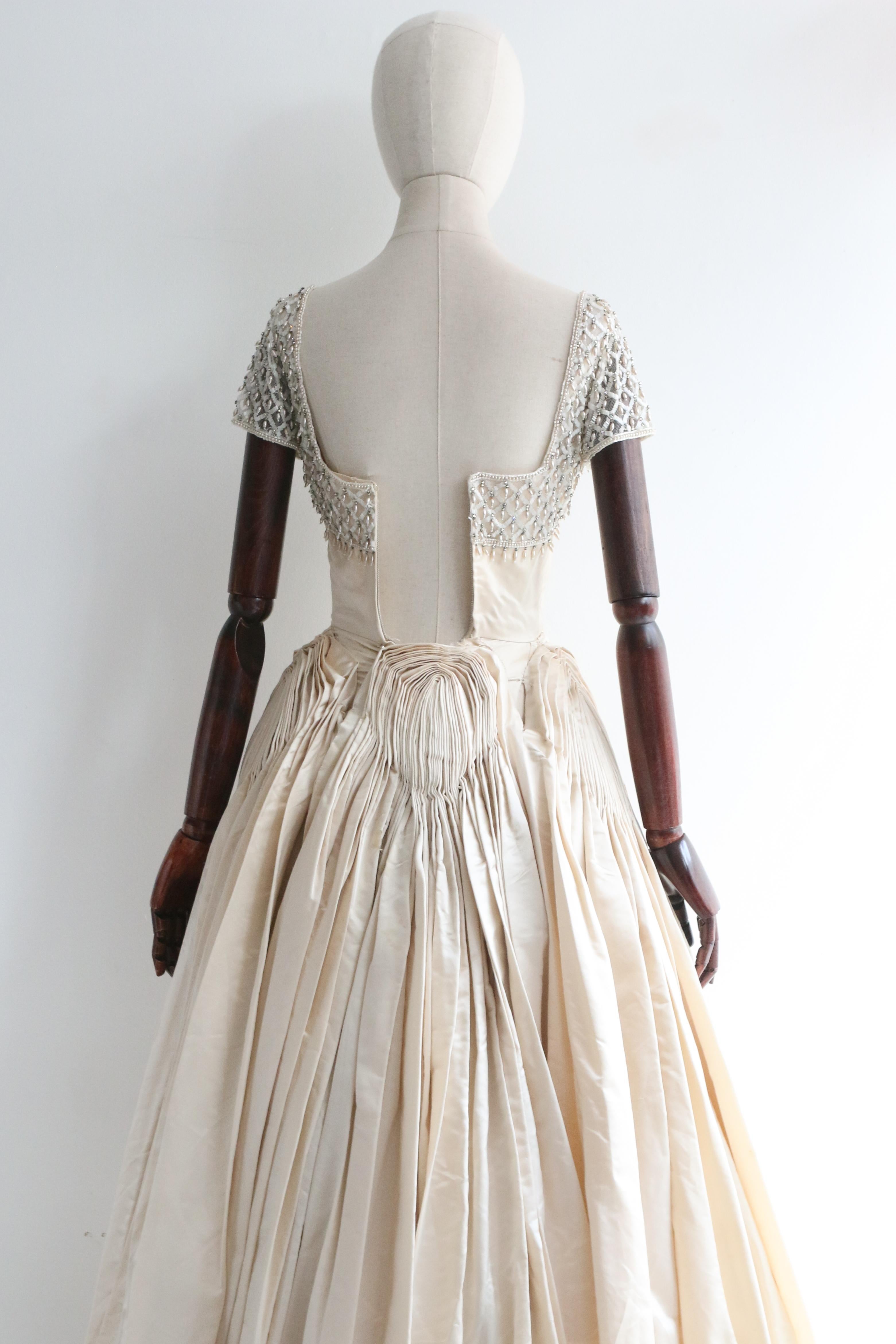 Vintage 1950's Neymar Couture Duchess Satin & Beaded Gown UK 4 US 0 6