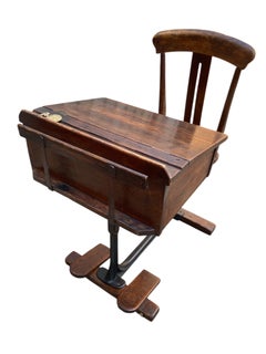 Vintage 1950's Oak Combined school Desk and Chair "George M Hammer & Co London"