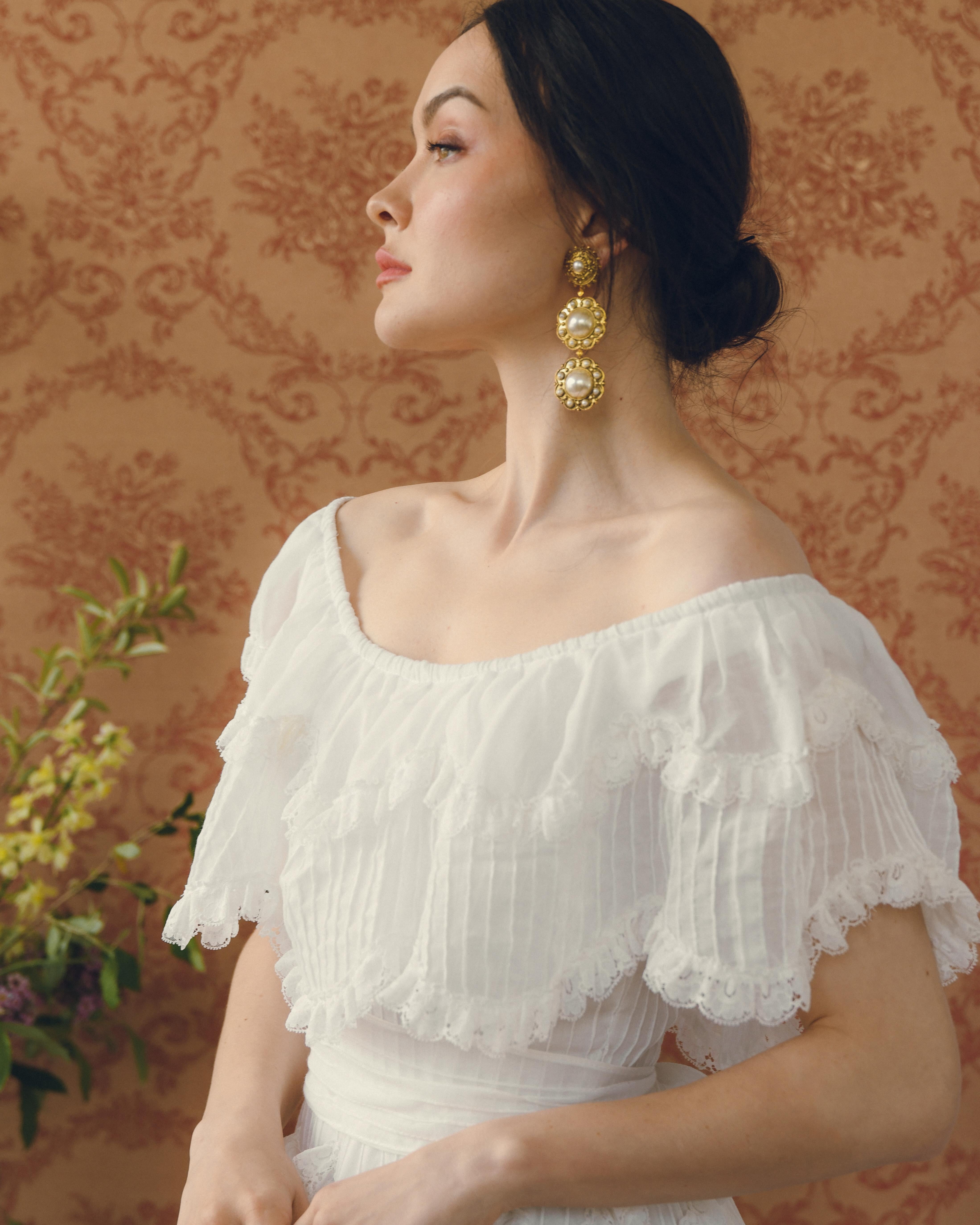 Vintage 1950s Off-the-Shoulder Pintucked Mexican Wedding Dress 6