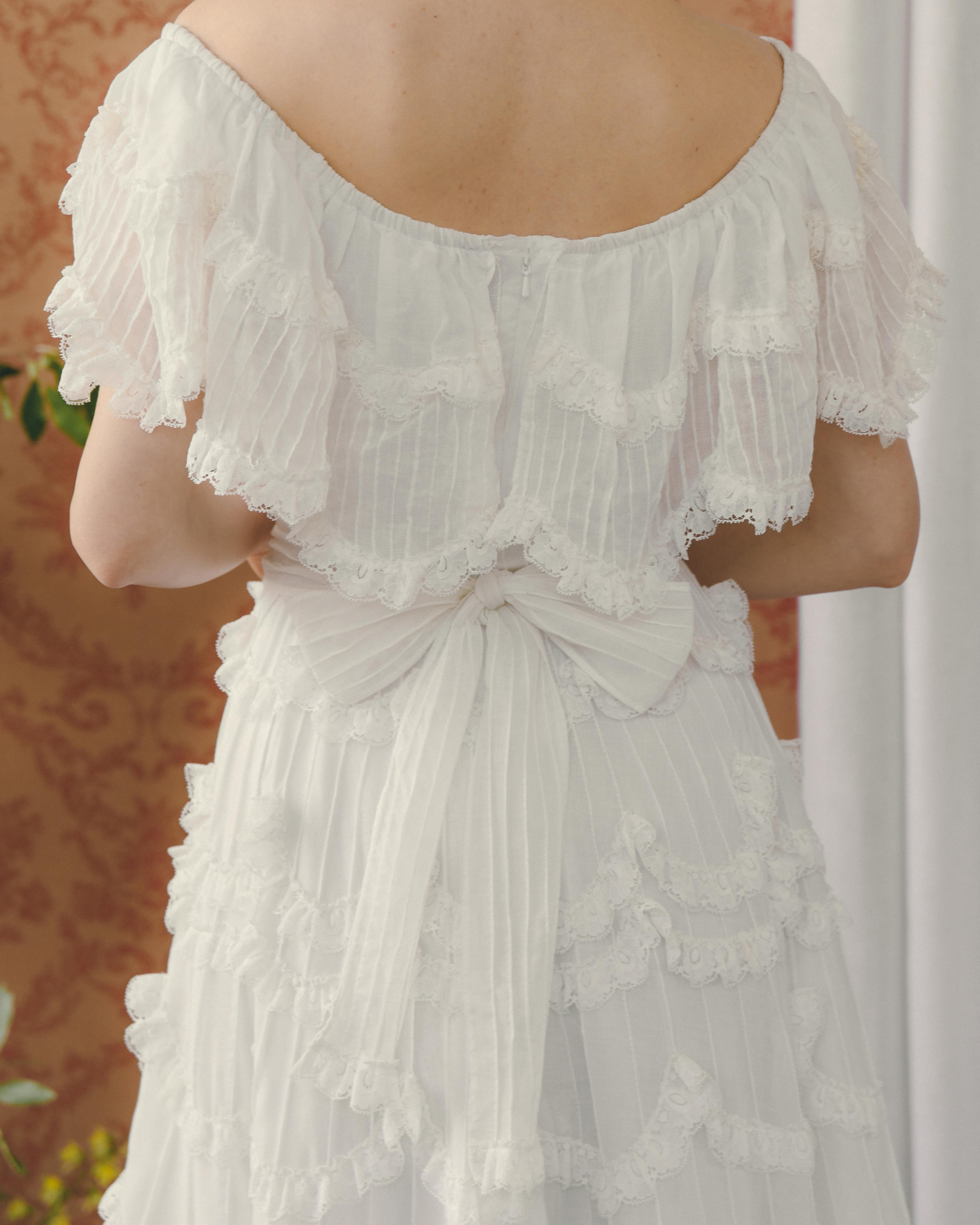 Vintage 1950s Off-the-Shoulder Pintucked Mexican Wedding Dress 7