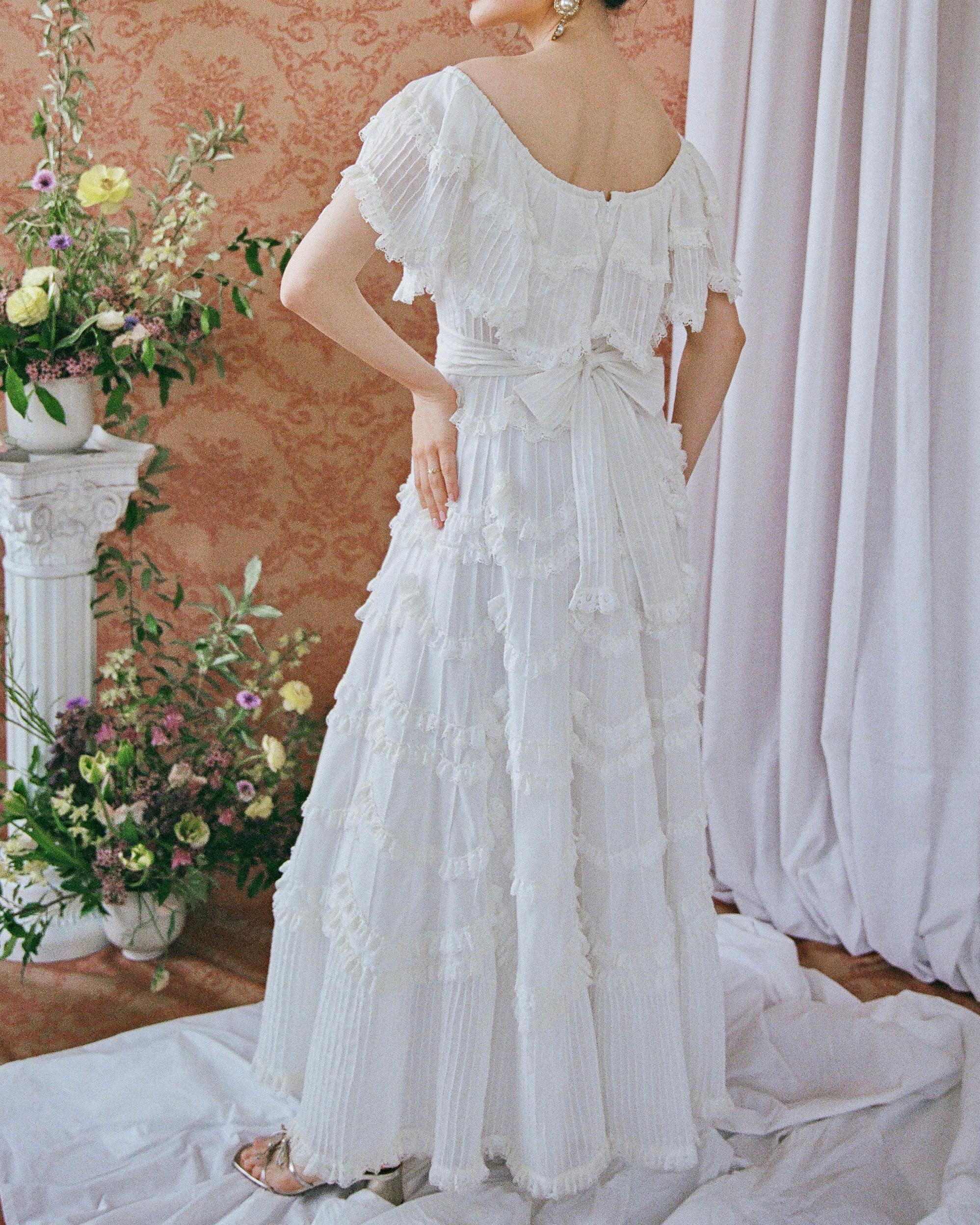 Vintage 1950s Off-the-Shoulder Pintucked Mexican Wedding Dress 11