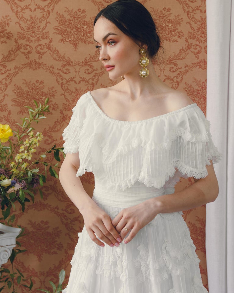 spaghetti strap white lace midi dress Serena Lace A-Line Midi Dress main image 0