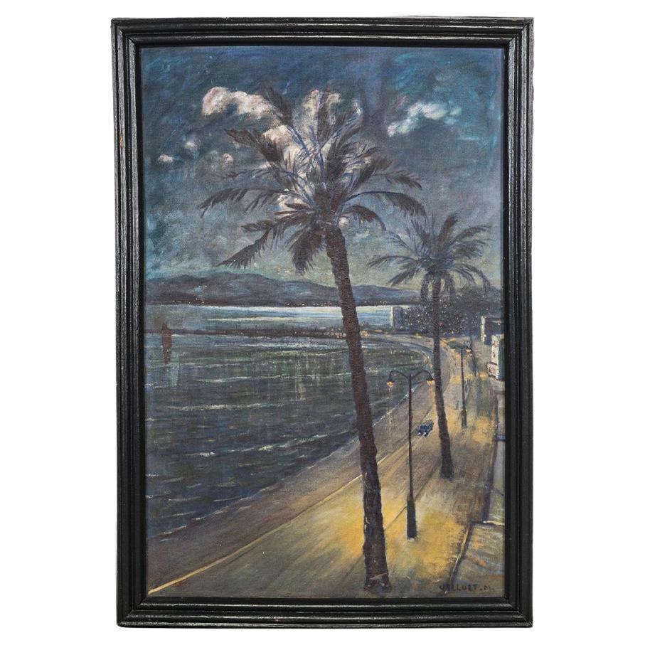 Vintage 1950s Oil Painting of Cannes' Boulevard