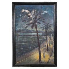 Vintage 1950s Oil Painting of Cannes' Boulevard