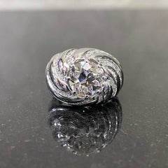 Vintage 1950s Old European Brilliant Diamond Spiral Bombe Cocktail Ring Platinum