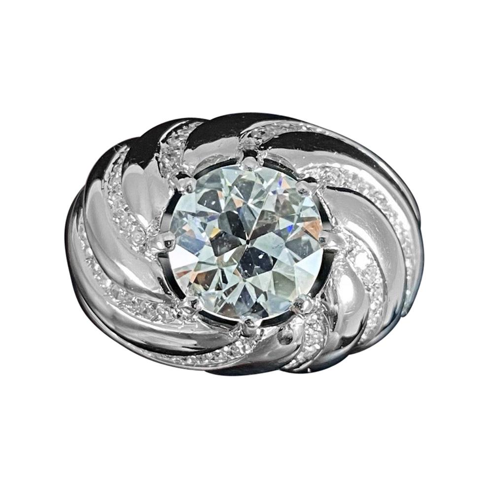 Platin-Cocktailring mit alteuropäischem Brillant-Diamant- Spiral, 1950er Jahre