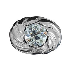 Vintage 1950s Old European Brilliant Diamond Spiral Bombe Cocktail Ring Platinum