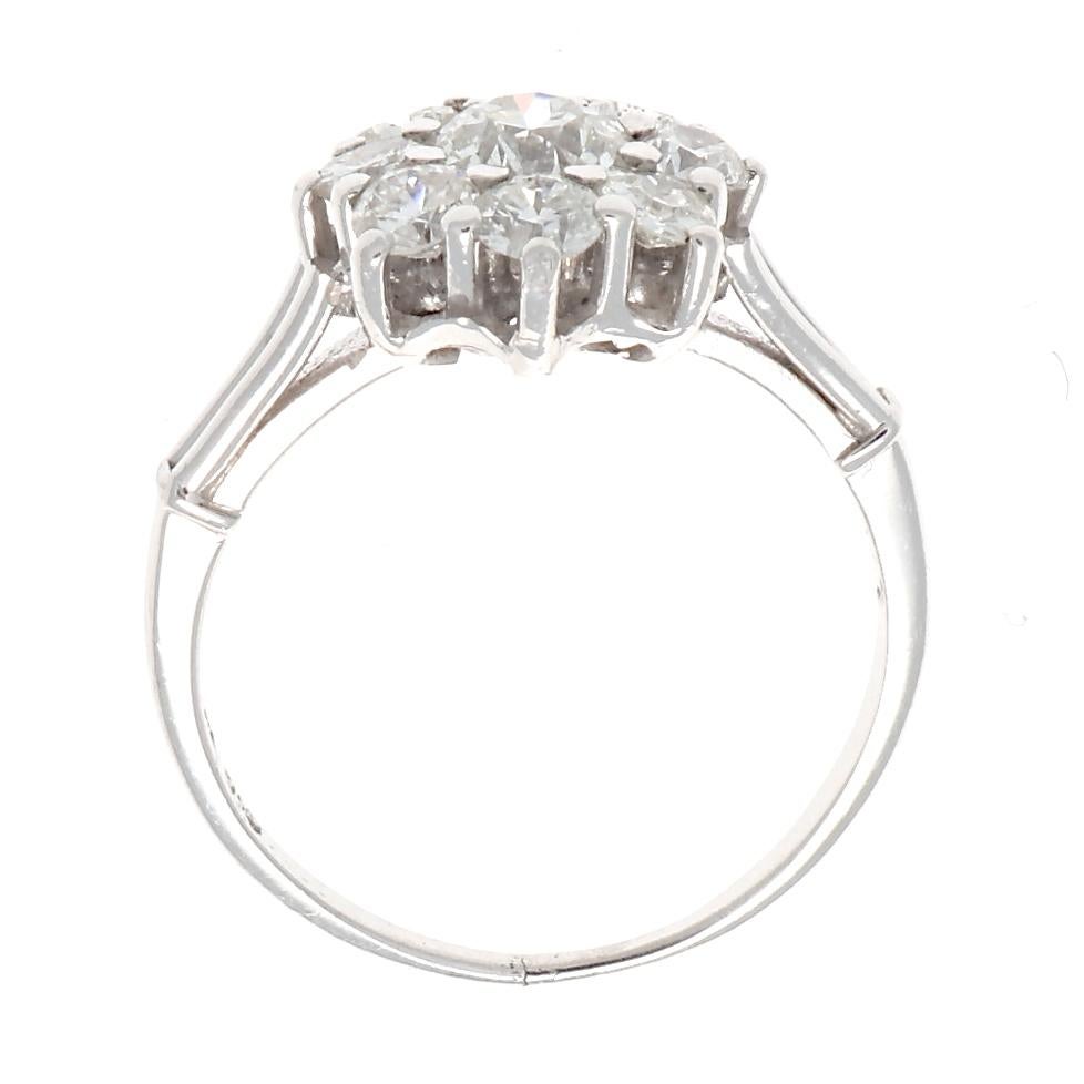 Women's Vintage 1950s Old European Cut Diamond Platinum Cluster Ring