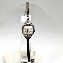 Vintage 1950s Omega Ladies 14K White Gold Diamond Wristwatch
