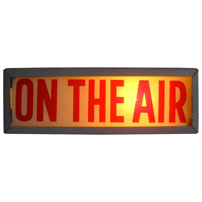 Vintage 1950s "ON THE AIR" Music Recording Studio Lit Box Glass Sign Light at 1stDibs vintage air sign, on sign vintage, on air vintage