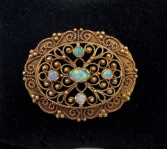 Vintage 1950s Opal 14k Yellow Gold Brooch Pendant