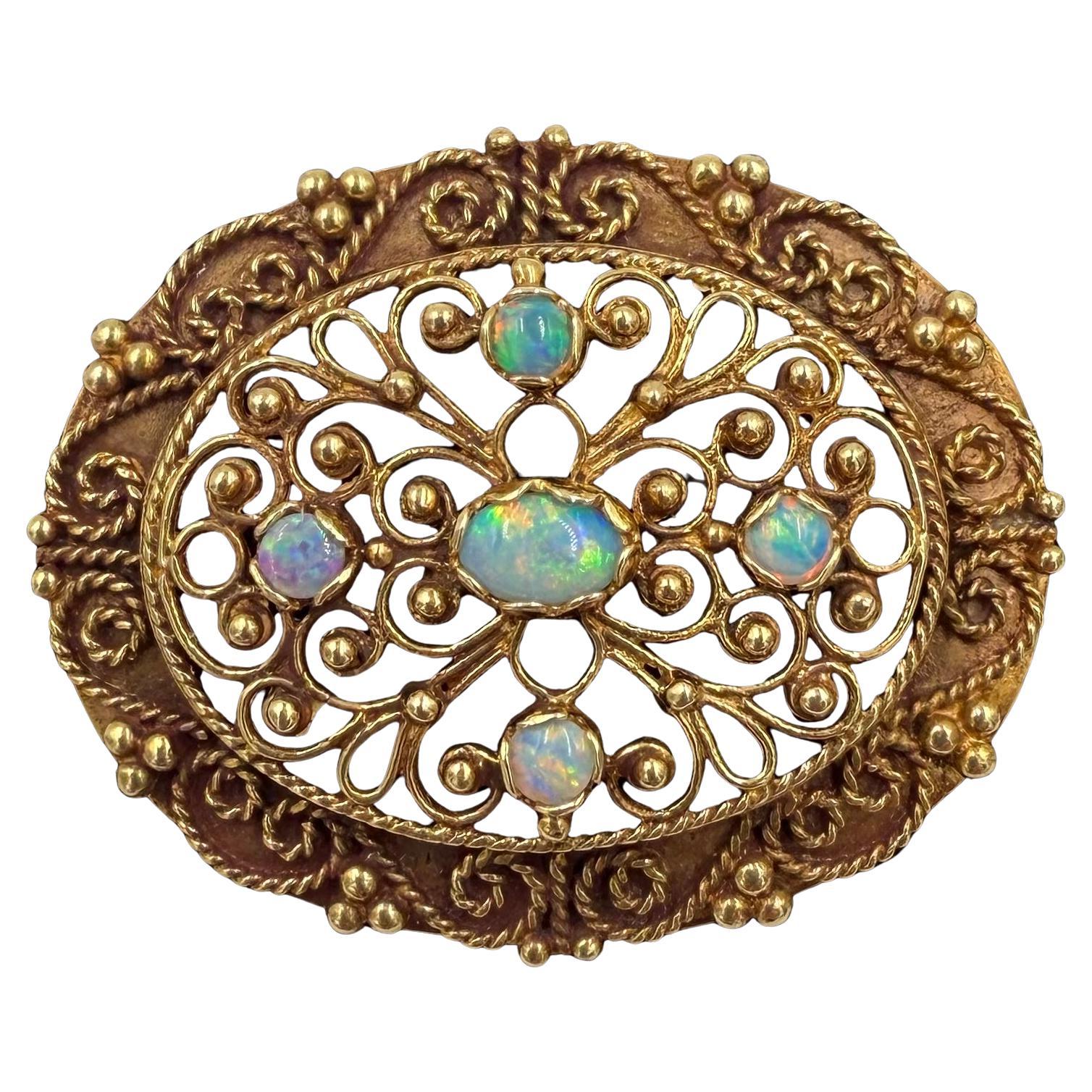 Vintage 1950s Opal 14k Gelbgold Brosche Anhänger