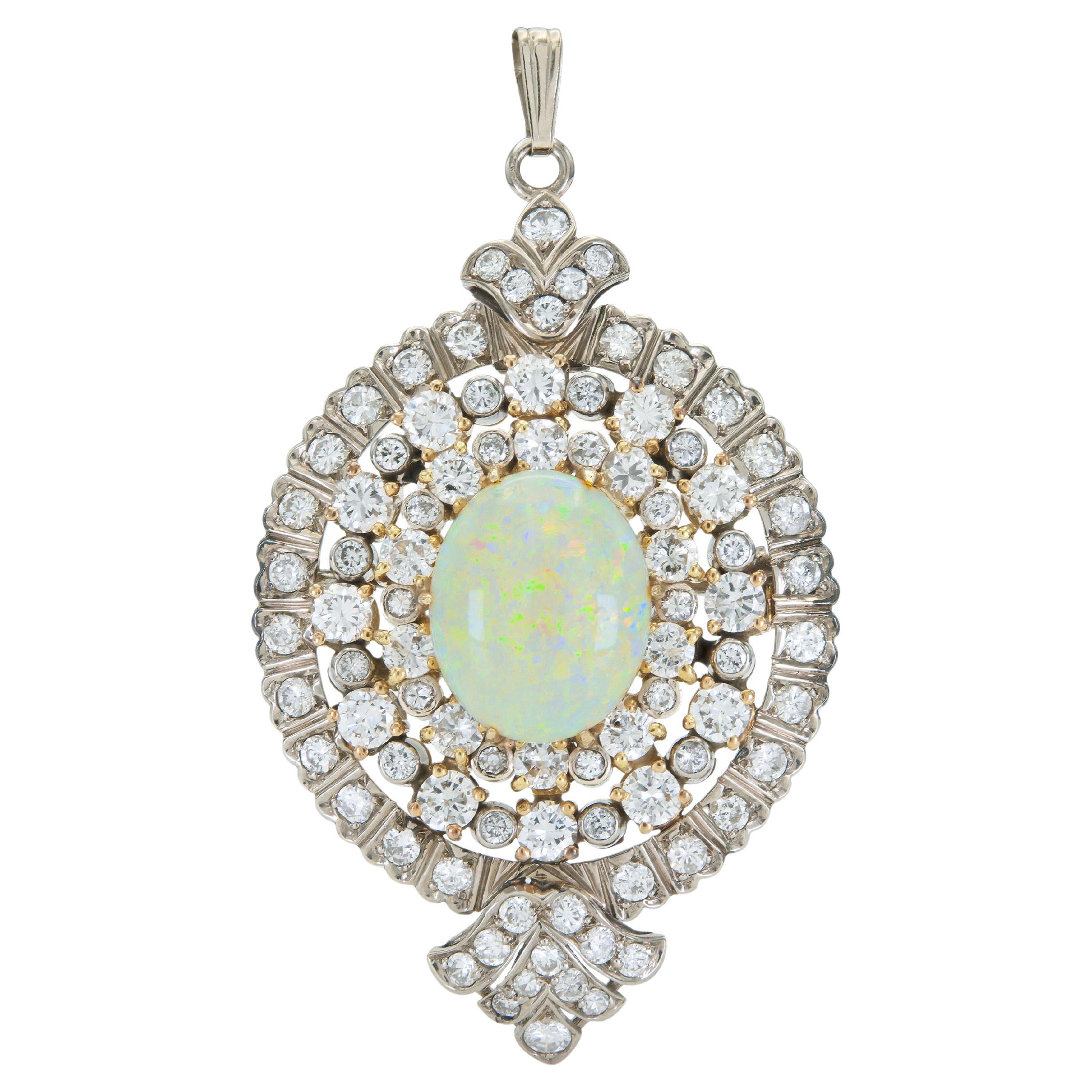 Ciondolo a spilla con opale e diamanti da 5,00 carati, vintage anni
50