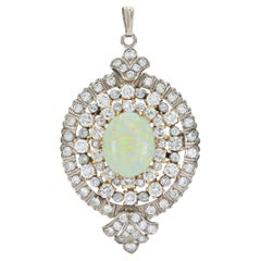 Pendentif broche vintage des années 1950 en opale et diamant de 5,00 carats